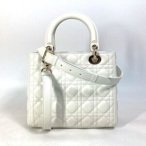 Dior Shoulder LADY Bag Crossbody Handbag Lambskin White Cannage